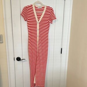 Mango Orange and White Striped Knit Maxi Dress